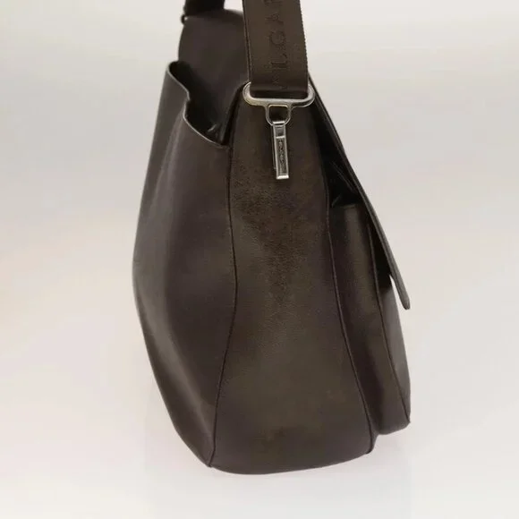 BVLGARI Shoulder Bag Leather Brown Silver Auth